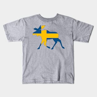 Sweden Flag in a scandinavian elk (moose) Kids T-Shirt